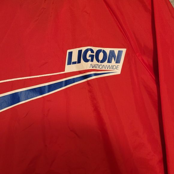 Vintage Ligon Nationwide Mens Red Medium Snap Button Pullover Jacket Made In USA - Picture 10 of 12